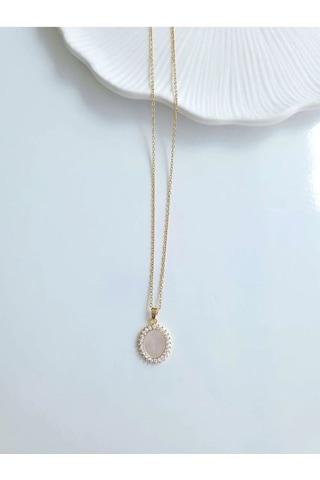 Çelik Gold Sedef Taşlı Kadın Kolye Sevgiliye Hediye Altın