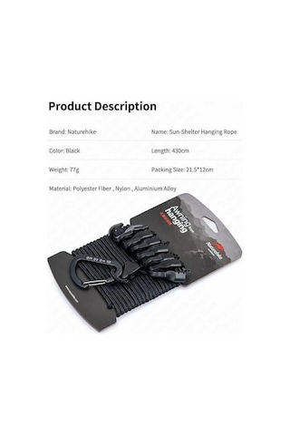 Naturehike Çok Fonksiyonlu Kancalı Asma İğ 4.3 Mt Siyah