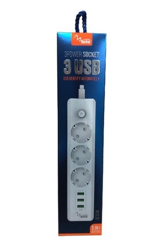 Mate Akım Korumalı Priz 3lü + Usb Çıkış