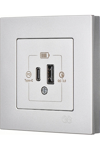 Günsan Eqona Gümüş 2 Çıkışlı USB Şarj Prizi Type C + Type A 20W