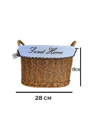 Kulplu Oval Kumaşlı Sepet Orta Boy 28 X 19 X 23 Cm Kahverengi