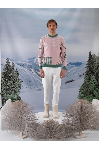 Pembe Doğal Yün Dokulu Regular Fit Kazak 801821 Pembe