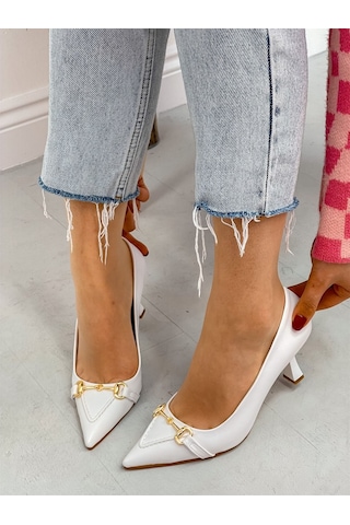 Ervanın Butiği Beyaz Cilt (MossCross) Toka Detay Kadın Stiletto