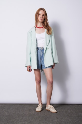 Keten Karışımlı Kuşaklı Blazer Ceket Mint