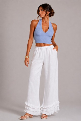 Alexandergardı Sırtı Açık Fitilli Crop Top Mavi