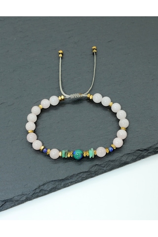 Sertifikalı Aa+azurit-malakit, Zümrüt, Pembe Kuvars, Lapis Ve Gold Hematit Kadın Bileklik-boğa Burcu Pembe