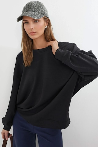 Hiccup Busem Rahat Kesim Bisiklet Yaka Örme Sweatshirt Siyah
