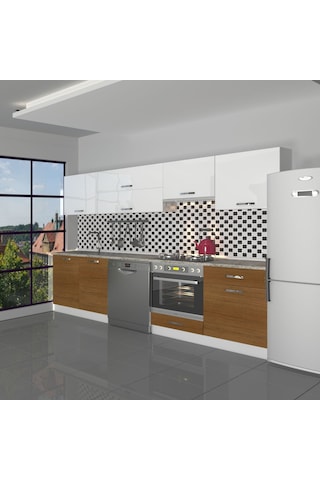 Decoraktiv Elite 280y Ank Mdf Hazır Mutfak Dolabı - Tezgah Dahil - Ceviz Beyaz Beyaz - Ceviz
