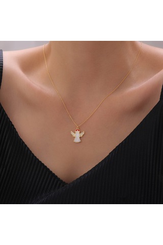 925 Ayar Gümüş Beyaz Mineli Melek Kolye Gold