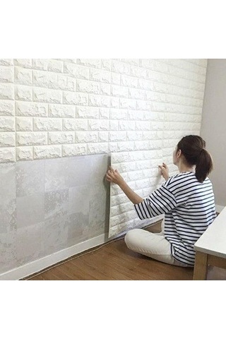 3d Tuğla Desenli Kendinden Yapışkanlı Duvar Paneli 58x38 Cm Ev Yenileme Oturma Odası