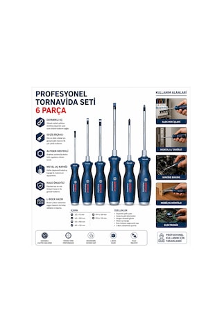 Storeşahin 6 Parça Profesyonel Tornavida Seti Ph2 / Ph1 / 3.5 / 4.5 / 5.5 / 6.5 Shn0720