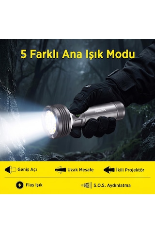 Philips Sfl6253 3000 Lümen 50w Led El Feneri Metal Gövdeli 9 Modlu Çıkarılabilir Pilli Şarj Edilebilir Çift Açılı Flashlight