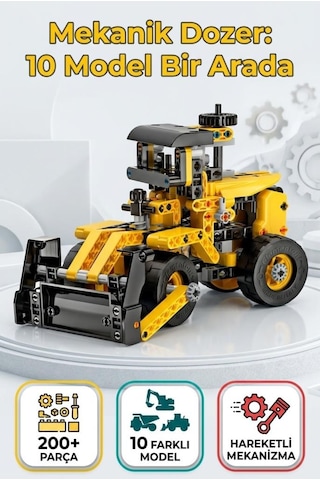 Lisanslı Clemento-ni Mekanik Laboratuvarı Dozer Ve 10 Farklı Model 200+ Parça Yapı Oyuncak Seti