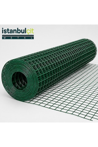 İstanbul Çit Metal Pvc Puntalı Tel 1,30 Mm 12x12 Mm Göz Aralığı Kaynaklı Bahçe Çiti Kafes Teli Yeşil