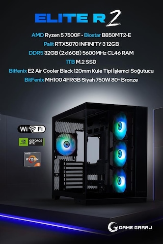Game Garaj ELITE-R2 R5-7500F RTX5070 32 GB 1 TB SSD Free Dos Oem Paket Masaüstü Oyuncu Bilgisayarı