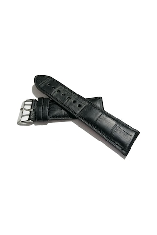 Fado&her Saate Uygun Yarım Kroko Hakiki Deri Saat Kordonu 20 Mm 149 Siyah Siyah