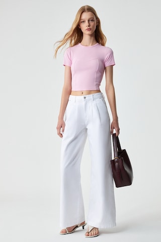 ETHIQUET CERAEN Kadın Slim Kısa Kol Bisiklet Yaka Pembe T-Shirt