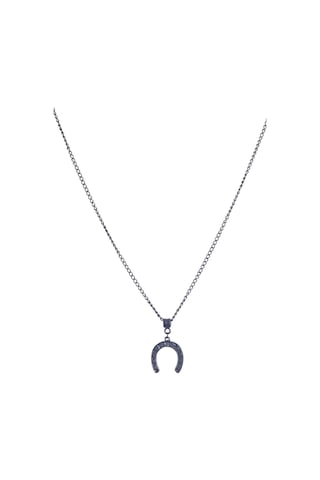 Erkek Siyah Oksit Kaplama Kurukafa Baskılı Nal Simge Uçlu Kolye Siyah