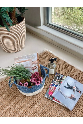 Kulplu Düzenleyici Sepet Leke Tutmaz Beyaz-mavi 31x20 Cm Beyaz - Mavi