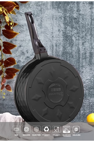 Polochef Derin Döküm Granit Yardımcı Kulplu Tava 28 Cm Siyah