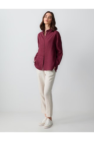 Jimmy Key Bordo %100 Keten Düz Kesim Uzun Kollu Dokuma Gömlek 5sw082558562