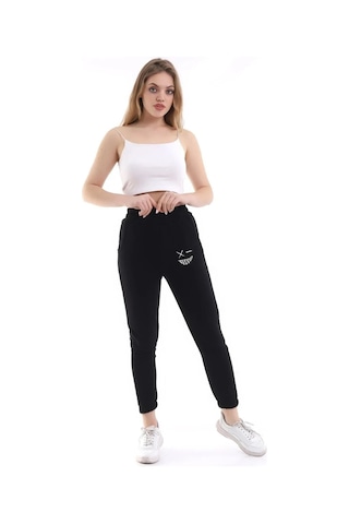 Lion Company Baskılı Siyah Paçası Lastikli Eşofman Unisex Esf01 Siyah