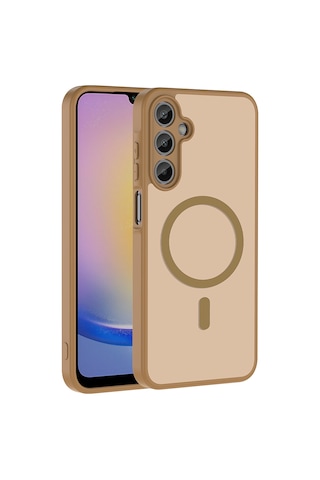 Galaxy Uyumlu A34 Kılıf M-safe Şarj Özellikli Zore Babet Kapak Kahverengi