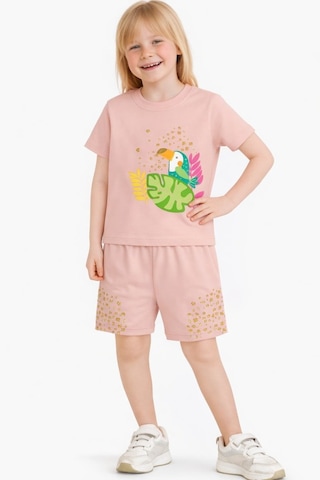 Name Baby & Kids Kız Çocuk Şortlu Yazlık Pijama Takımı - Kuş Nbk-6143 Pudra