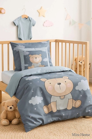 Dijital Baskılı 3d Pamuklu Yenidoğan Bebek Nevresim Takımı Blue Bear Çok Renkli