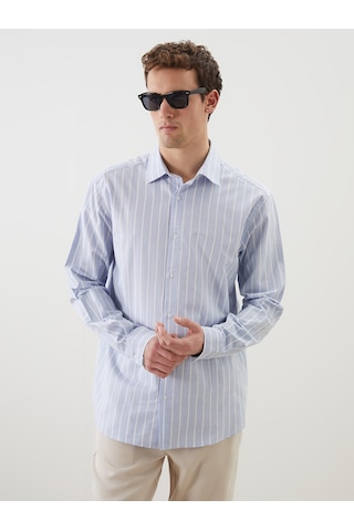 Lcw Vision Mavi Regular Fit Kısa Kollu Çizgili Oxford Erkek Gömlek