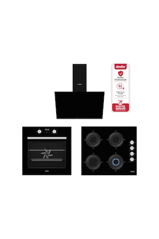 Carino 4 Fonksiyon Dijital Siyah Power Turbo 3'lü Emaye Ocaklı Ankastre Set Fırın+Ocak+Davlumbaz