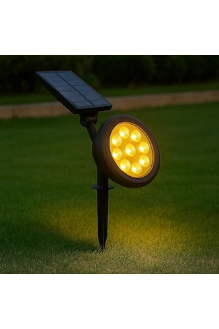 18w Güneş Enerjili Bahçe Armatürü 9 Led 3200k Günışığı, Ip65 Su Geçirmez Solar Spot Lamba, 200 Lümen, K Genel