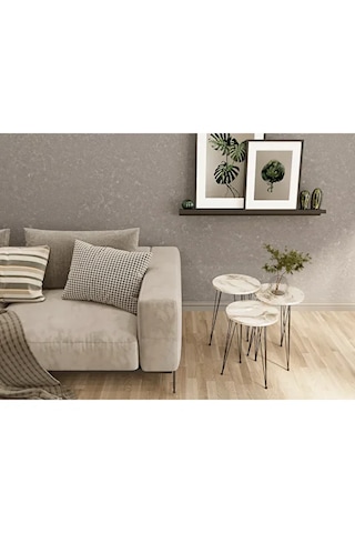 Zigon Sehpa 3'lü Yuvarlak Siyah Tel Ayaklı Beyaz Mermer