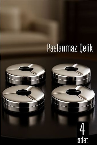 Kapaklı Paslanmaz Kare Küllük - Kapaklı Metal Kül Tablası - Kafe Küllüğü Restoran Küllüğü Masaüstü Küllük 4 Adet 718943