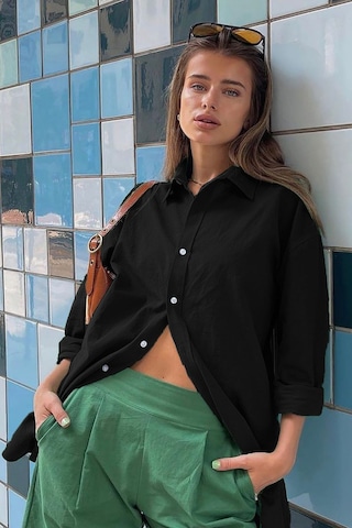 Madmext Mad Girls Siyah Oversize Gömlek Mg1369-siyah Siyah