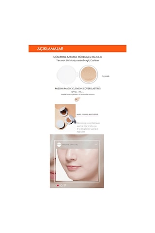 Missha Magic Cushion Cover Lasting Yüksek Kapatıcı Yarı Mat SPF50+ PA+++ Fondöten İç Yedek No.23 15 G