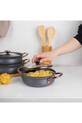 Oms 3724 Bakraç Güveç 3'Lü Sahan Seti Antrasit 16 - 18 - 20 Cm