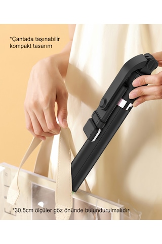 Genz Bilişim Kumandalı Işıklı Ayaklı Tripod Ve Selfie Çubuğu Ve Telefon Tutucu 30cm Ila 170cm Max Siyah