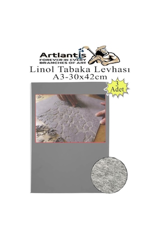 Linol Tabaka Levhası A3 30x42 Cm 2mm Gri 3 Adet Linolyum Tabaka Gri Linol Muşamba Baslı Levha