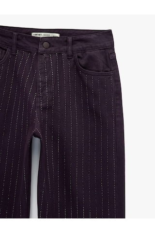 Koton Cepli Taş Detaylı Straight Fit Jean Pantolon - Straight Fit Jean Mor 6wal40063mw Mor