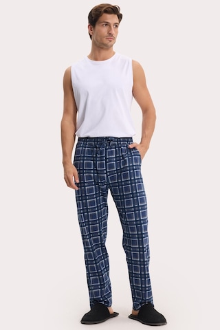 Tudors Erkek Standart Fit Normal Kesim Pamuklu Kareli Beli Bağcıklı Cepli Lacivert Pijama Altı-51261