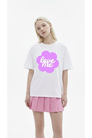 Hoxie Kadın Beyaz Oversize 'love Me' Baskılı Bisiklet Yaka T-shirt
