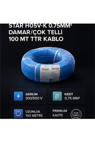 Star H05v-k 0.75mm² Damar/çok Telli 100 Mt Ttr Kablo