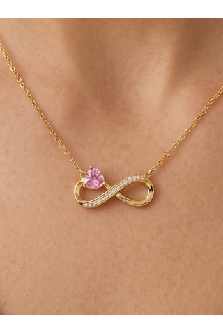 Sonsuzluk Pembe Kalp Zirkon Taşlı Kadın Çelik Kolye,hediye,özel Gün,sevgililer Günü , Anneler Günü ,gold Renk, Zarif,minimalist,yaz,yazlık Takı