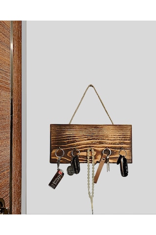Ahşap Duvar Askılığı Halatlı Rustik Dekoratif Anahtar Askılığı 5 Kancalı / 3 Renk Brothers Craft Eskitme