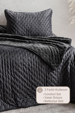 Elart Porto Flame Yatak Örtüsü Çift Kişilik 240x260 Cm Antrasit Antrasit