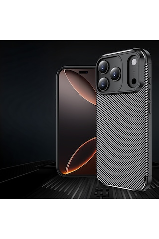 Apple Uyumlu iPhone 17 Pro Kılıf Kamera Korumalı Darbe Emici Karbon Fiber Desenli Kapak