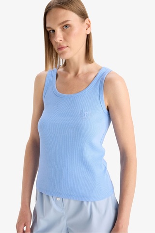 Defacto Regular Fit Yuvarlak Yaka Kolsuz Ribana Pijama Üstü-fall İn Love F0110ax25smbe747 Mavi