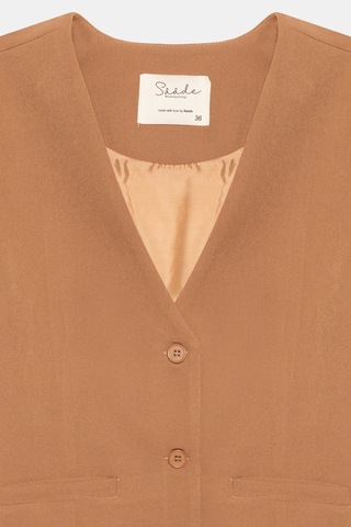 Saade Sââde Kadın V Yaka Düğmeli Klasik Dokuma Blazer Yelek Camel