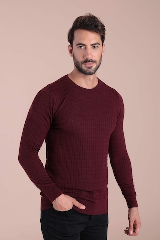 Ferraro Bisiklet Yaka Superfine Yün Kazak - Bordo Bordo (490433285) Bordo